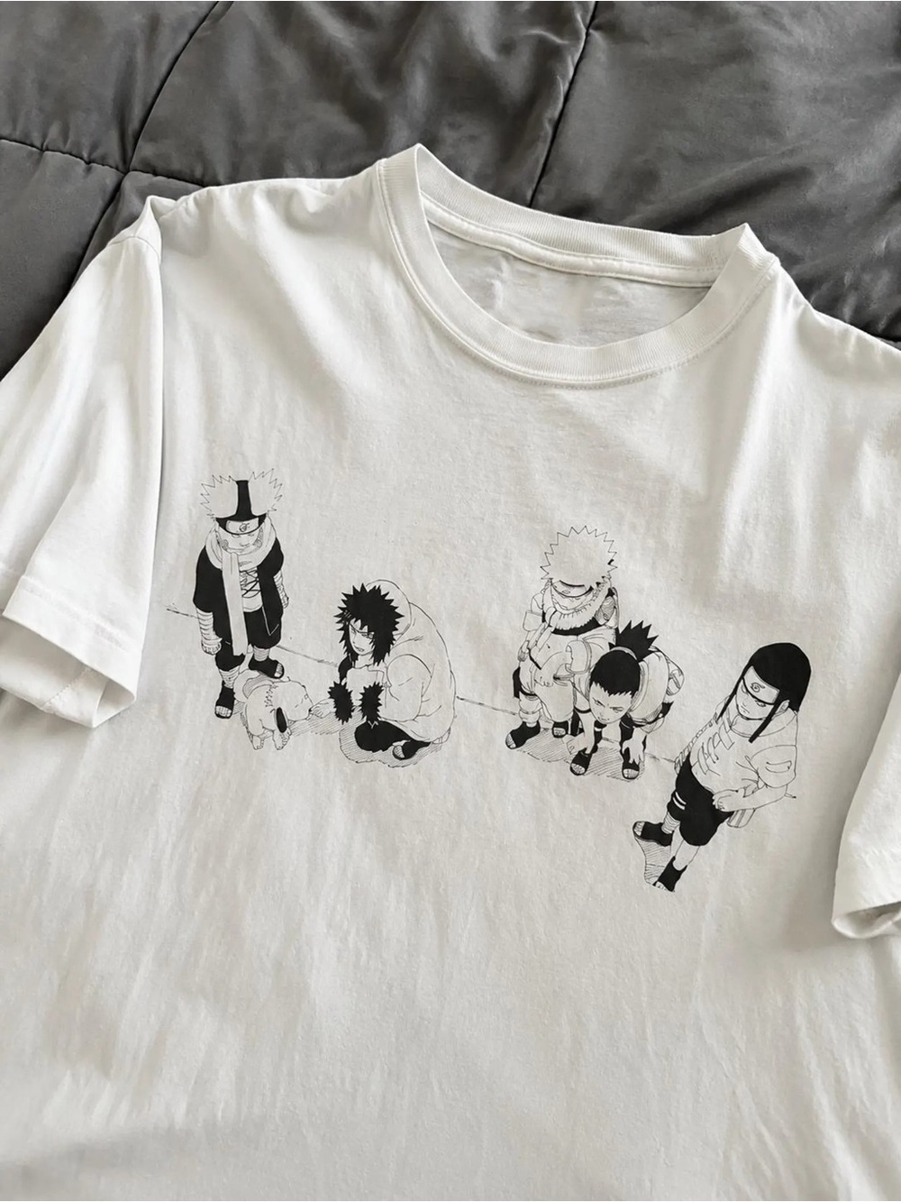 White Graphic Anime Tee - Black Line Art